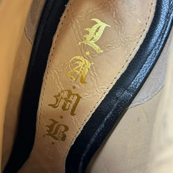 L.A.M.B Black Leather  Peep Toe Ankle Booties 8 - Picture 7 of 9